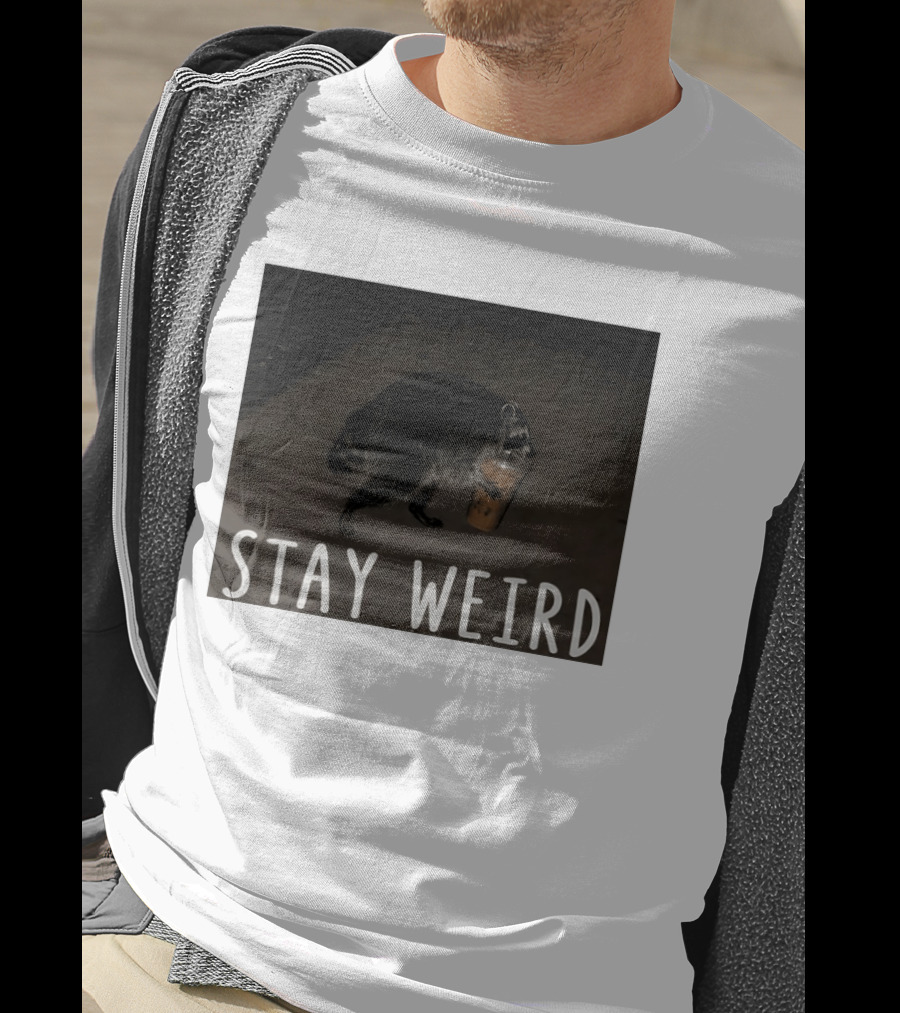 Jimothy Raccoon Drinking Iced Coffee Stay Weird Animal Lover Meme T-Shirt