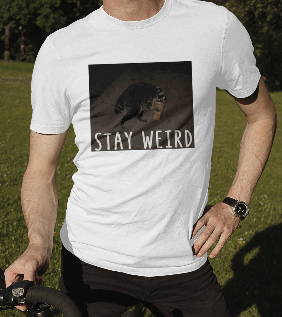 Jimothy Raccoon Drinking Iced Coffee Stay Weird Animal Lover Meme T-Shirt