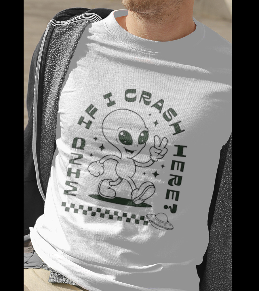 Mind If I Crash Here Alien Peace Sign UFO T-Shirt