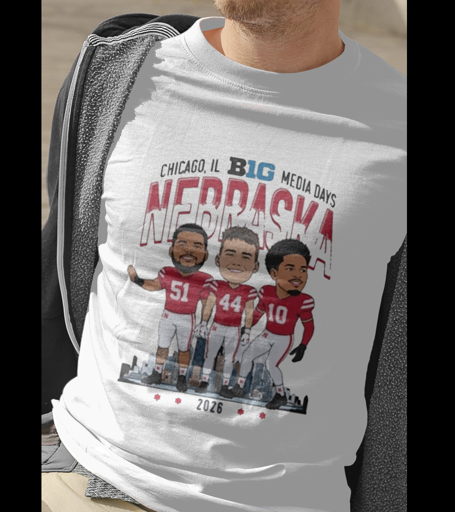 Chicago IL B1G Media Days 2026 Nebraska Cornhuskers Caricature T-Shirt