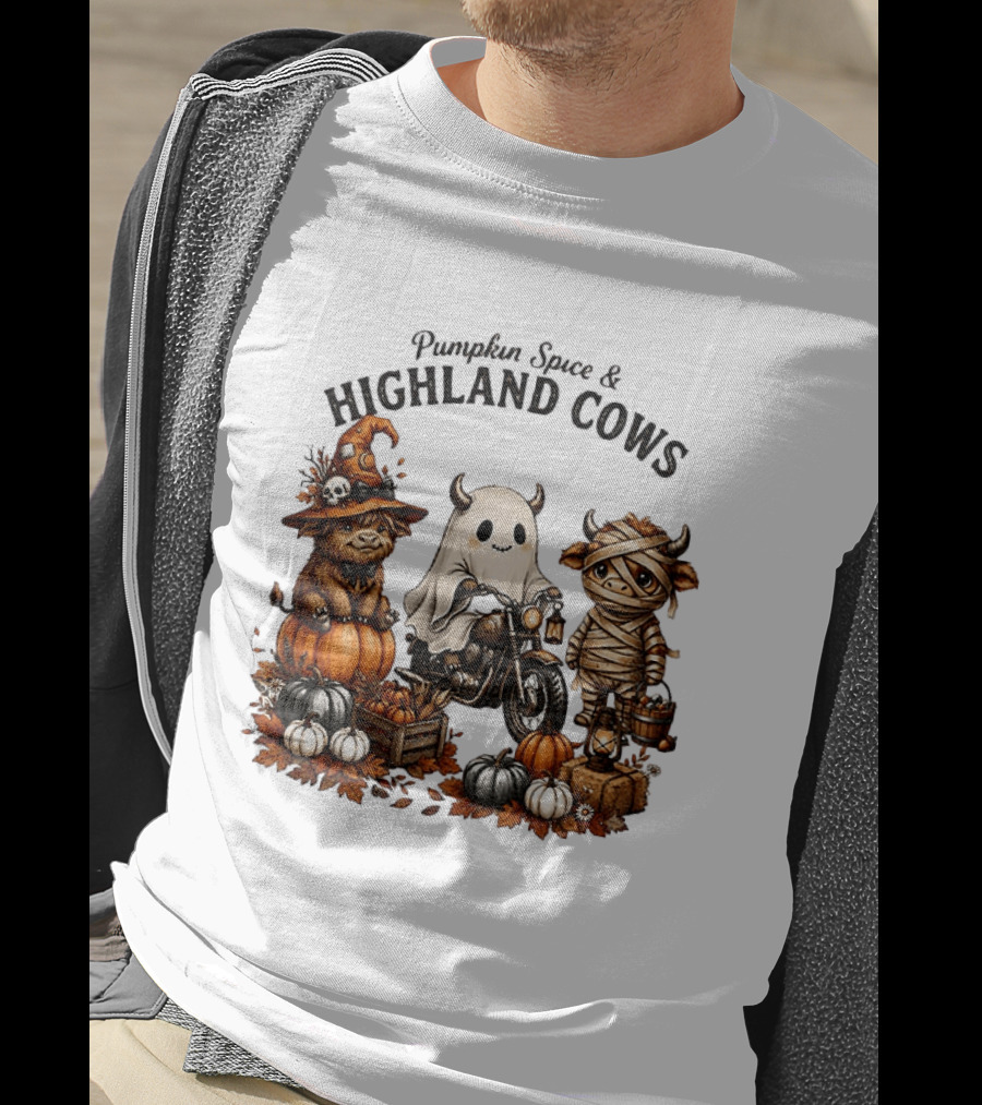 Pumpkin Spice And Highland Cows Halloween Fun T-Shirt