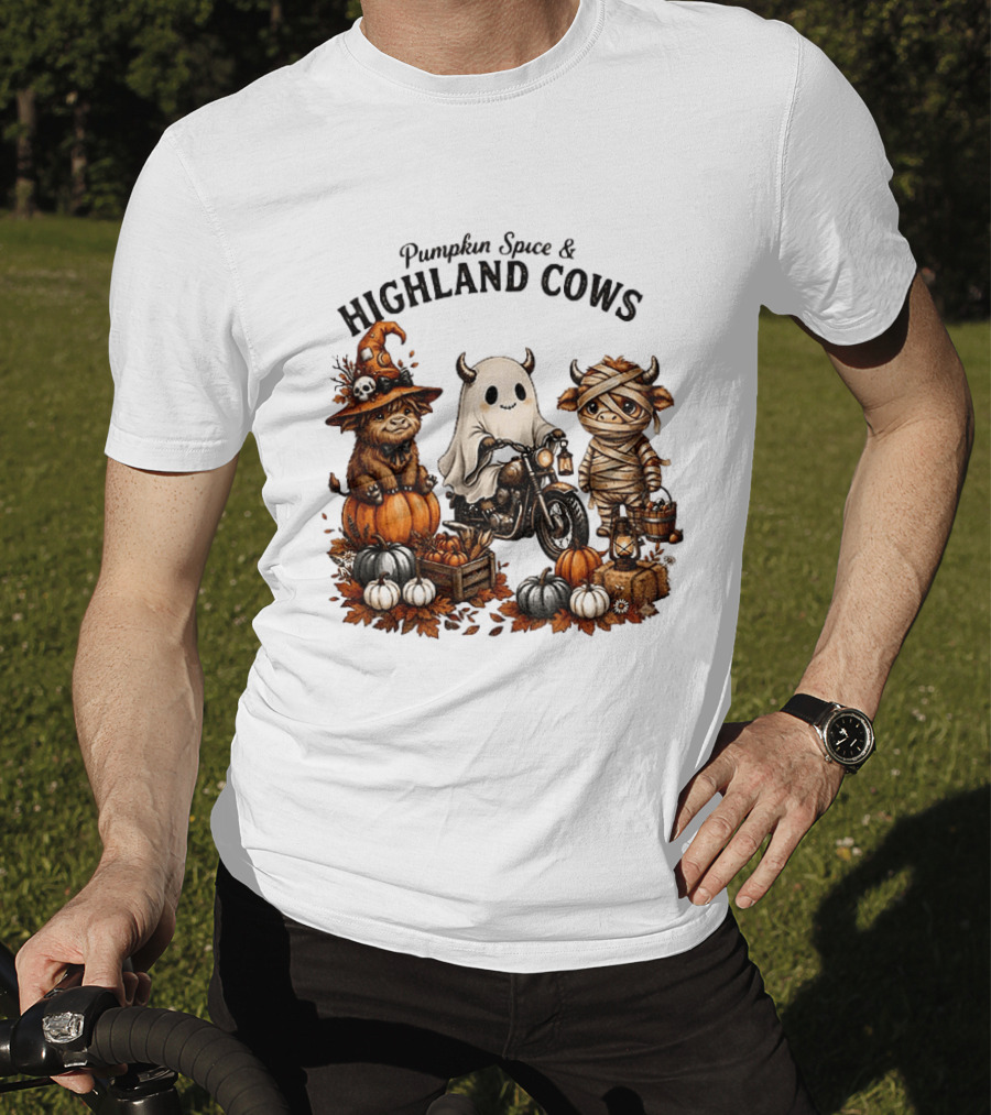 Pumpkin Spice And Highland Cows Halloween Fun T-Shirt