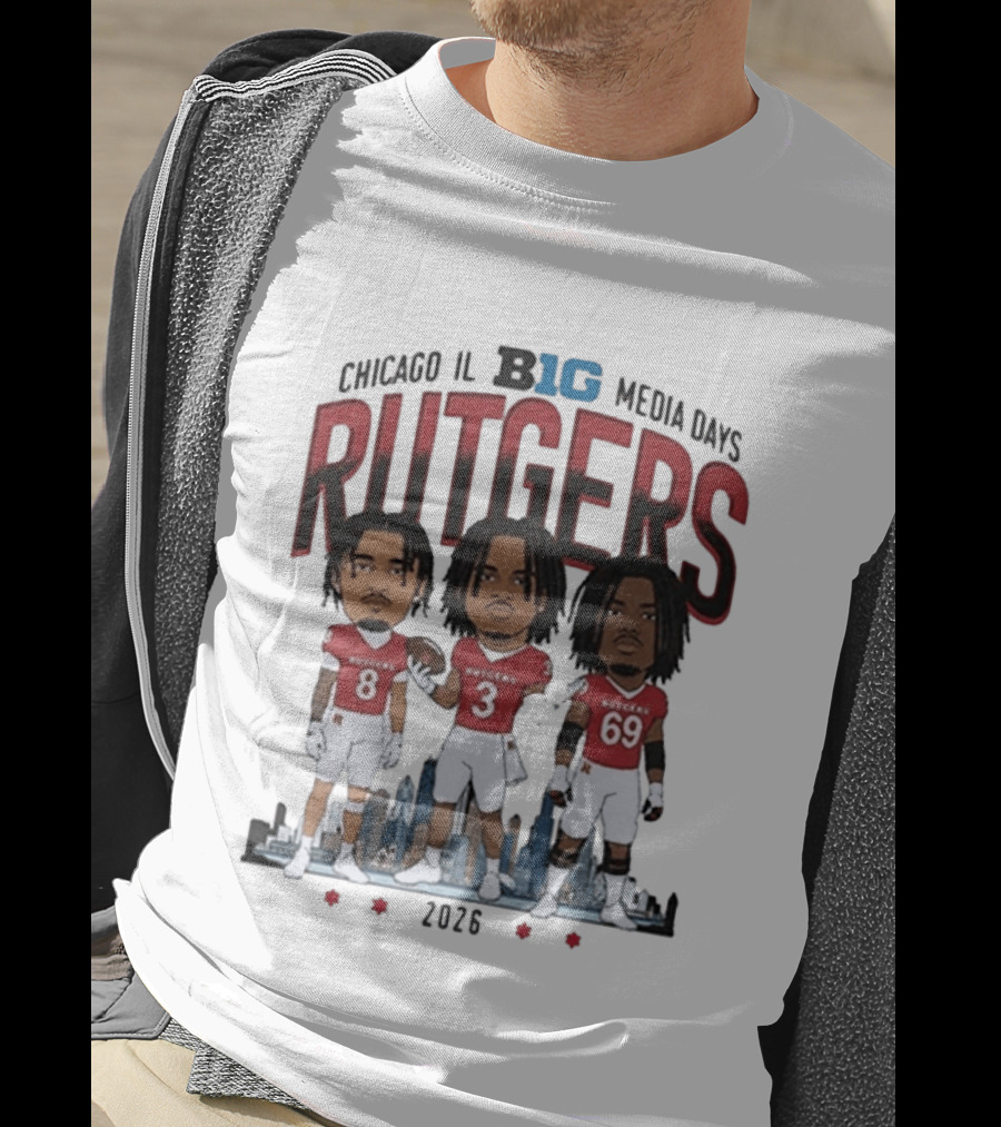 Chicago IL Big Ten Media Days 2026 Rutgers Scarlet Knights Caricature T-Shirt