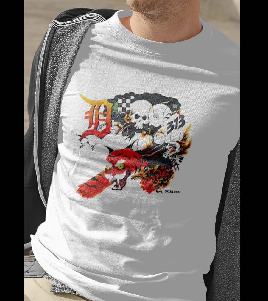 Skullxer 313 Detroit Tigers MLB 2026 With Flaming Devil And Skulls T-Shirt