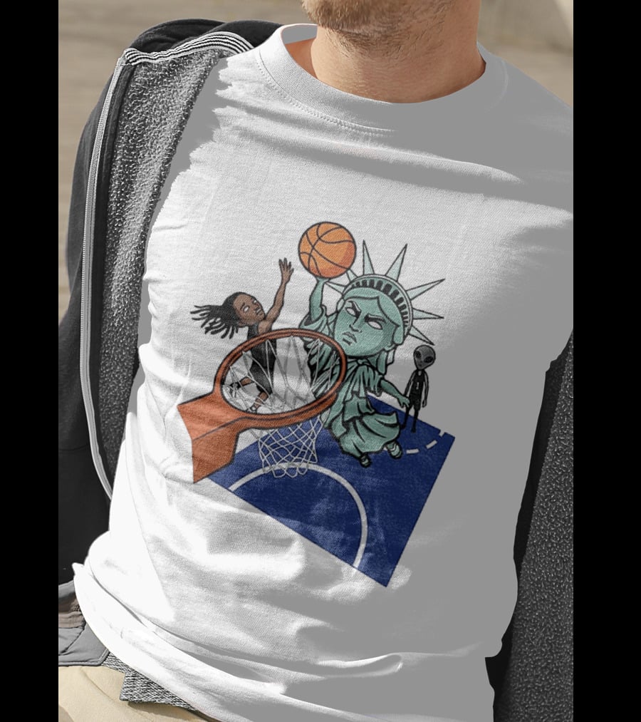 Statue Of Liberty OG Anunoby New York Knicks Basketball NBA Cartoon T-Shirt