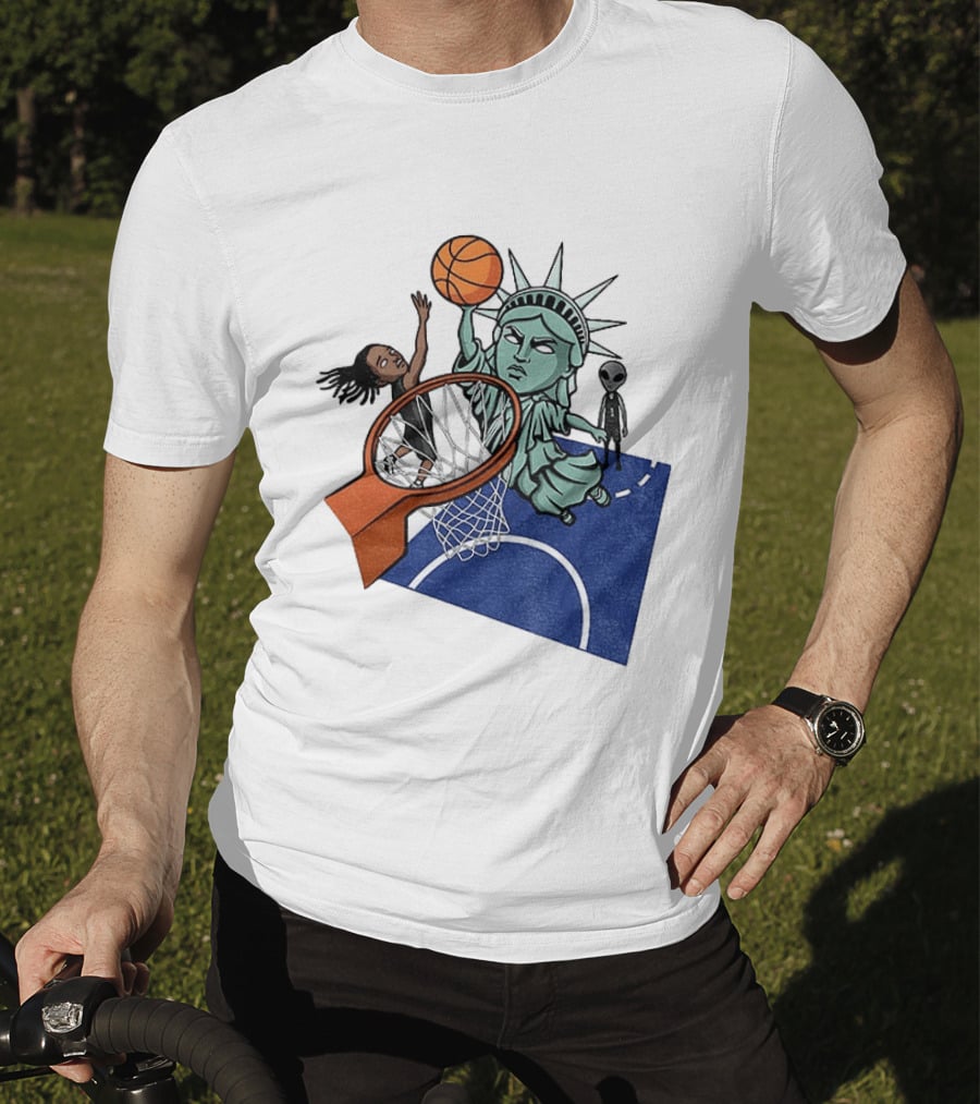 Statue Of Liberty OG Anunoby New York Knicks Basketball NBA Cartoon T-Shirt