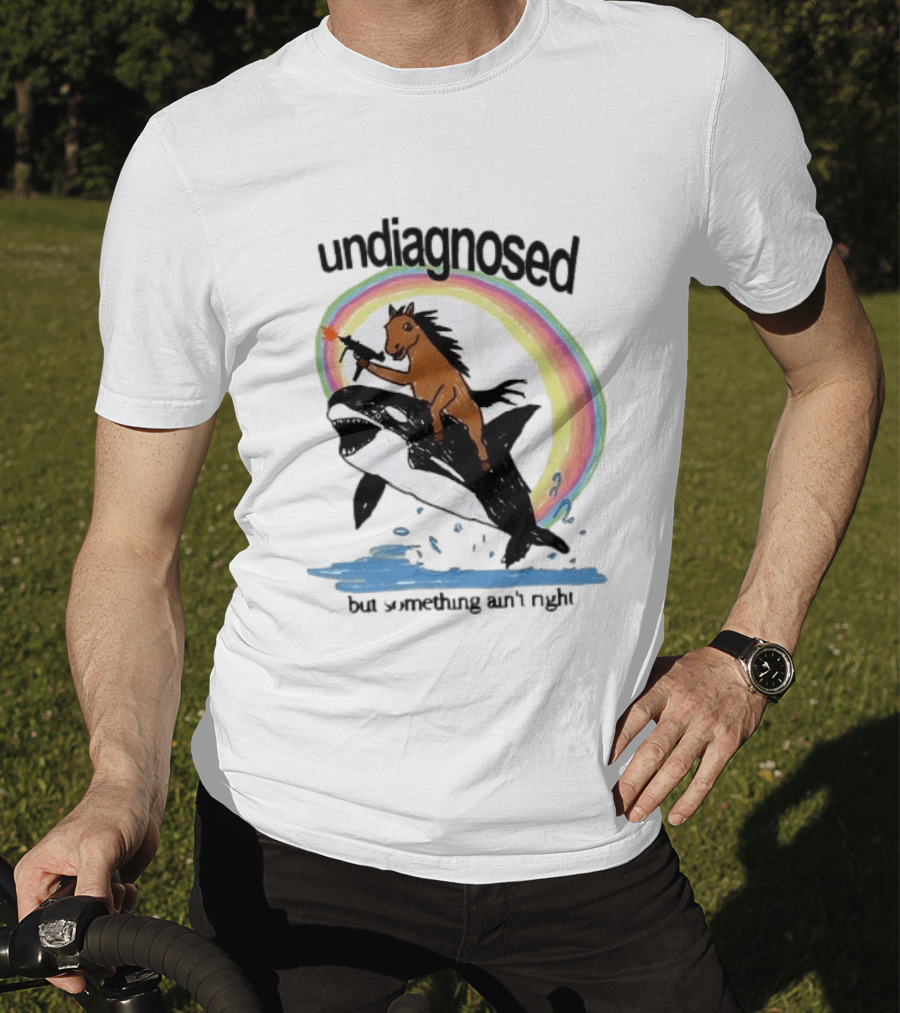 Undiagnosed Horse Riding Orca But Something Ain't Right Gun Rainbow T-Shirt