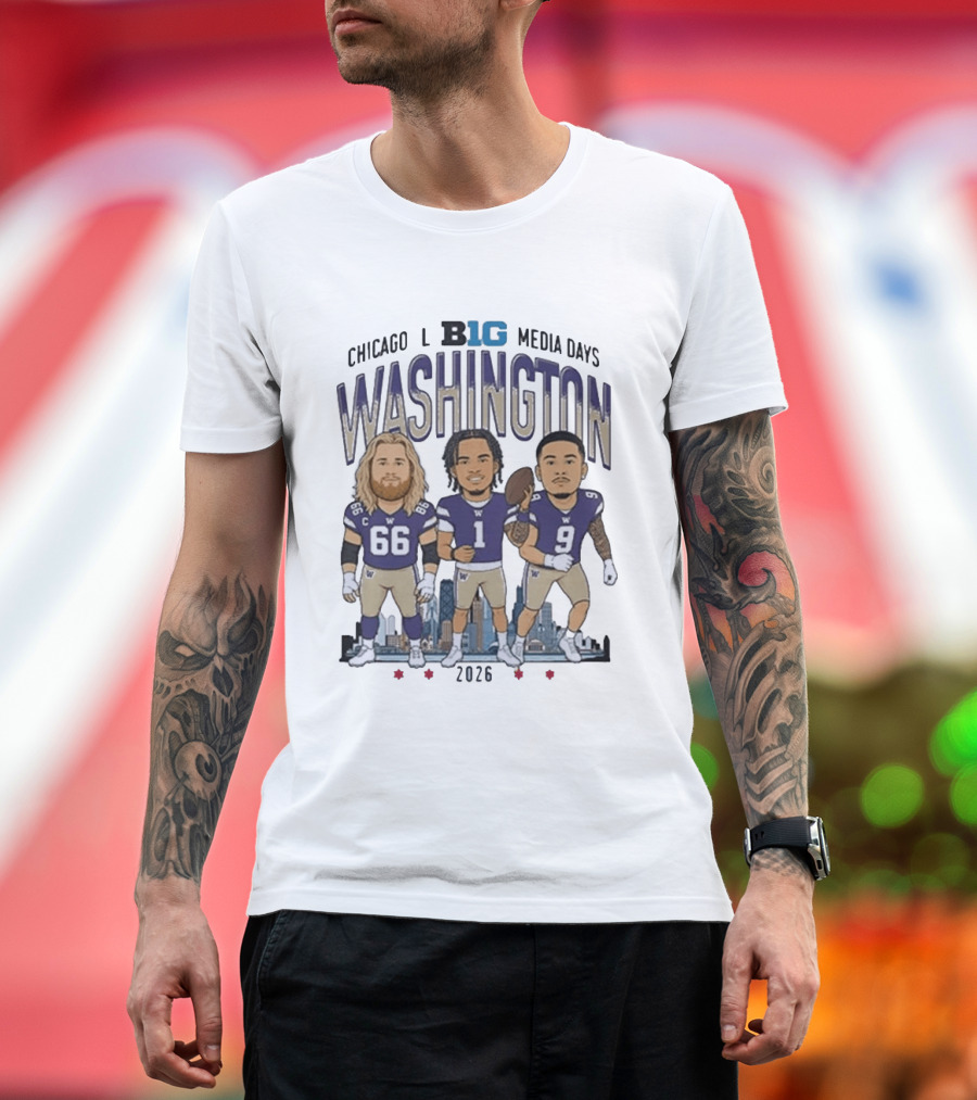 Washington Huskies Chicago Big Ten Media Days 2026 Caricature Players T-Shirt