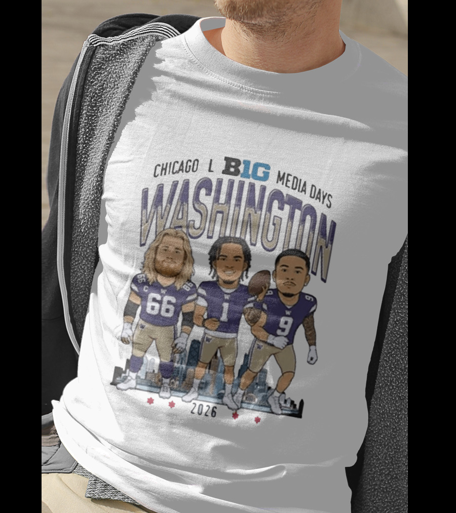 Washington Huskies Chicago Big Ten Media Days 2026 Caricature Players T-Shirt