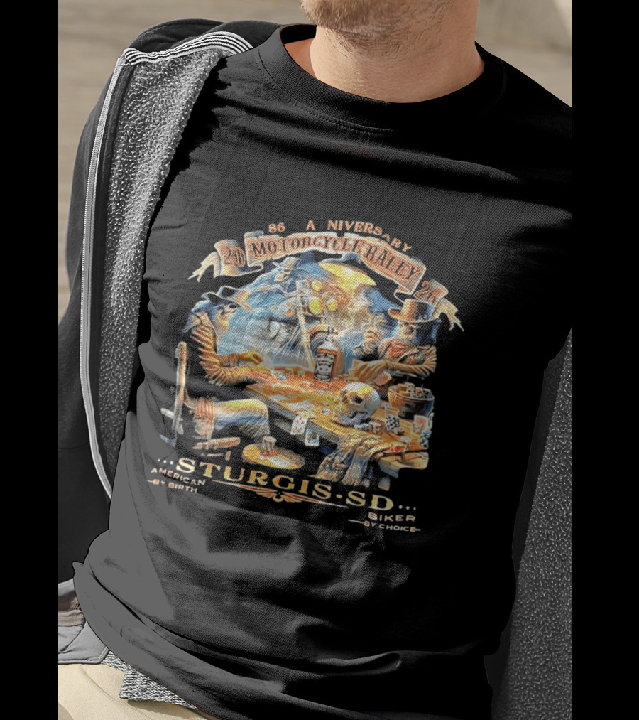 86th Anniversary Sturgis SD 2026 Motorcycle Rally American By Birth Biker By Choice T-Shirt