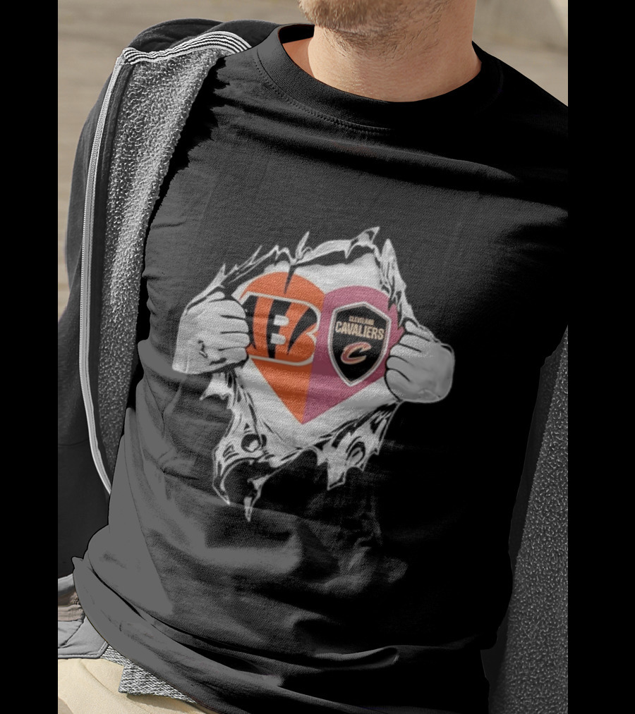 Cincinnati Bengals Cleveland Cavaliers Heart Rip Tattered T-Shirt