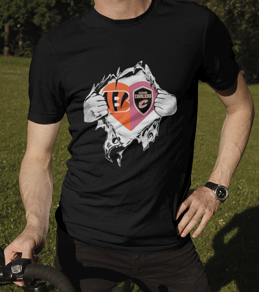 Cincinnati Bengals Cleveland Cavaliers Heart Rip Tattered T-Shirt