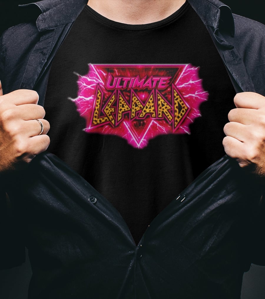 Def Leppard Ultimate Leppard Pink Lightning Leopard Print T-Shirt