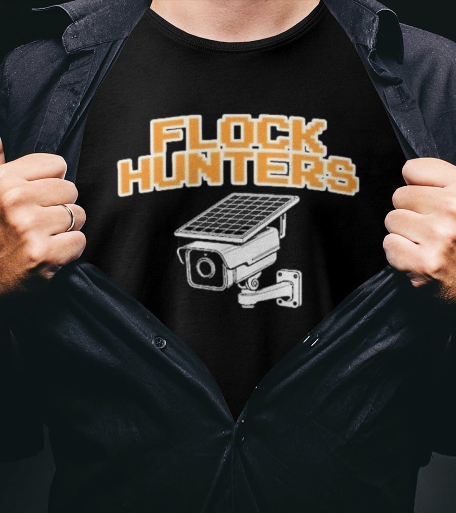 Flock Hunters Drinkin Bros Surveillance Camera Solar Panel T-Shirt