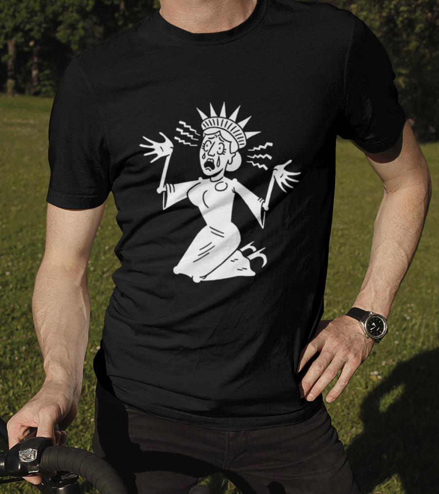 Lady Liberty Patriotic Panic Cartoon Sketch Yankee Doodle Distress T-Shirt
