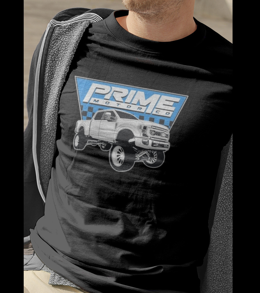 Prime Motor Co Lifted Truck Checkered Triangle T-Shirt