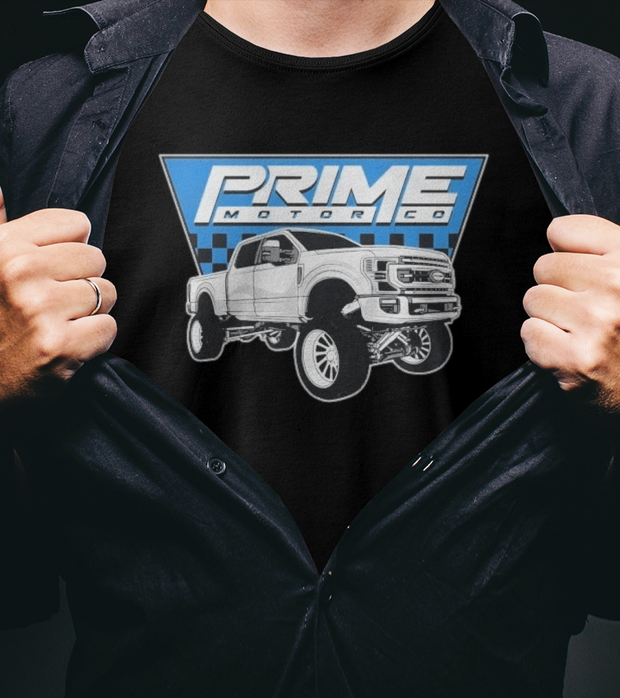 Prime Motor Co Lifted Truck Checkered Triangle T-Shirt