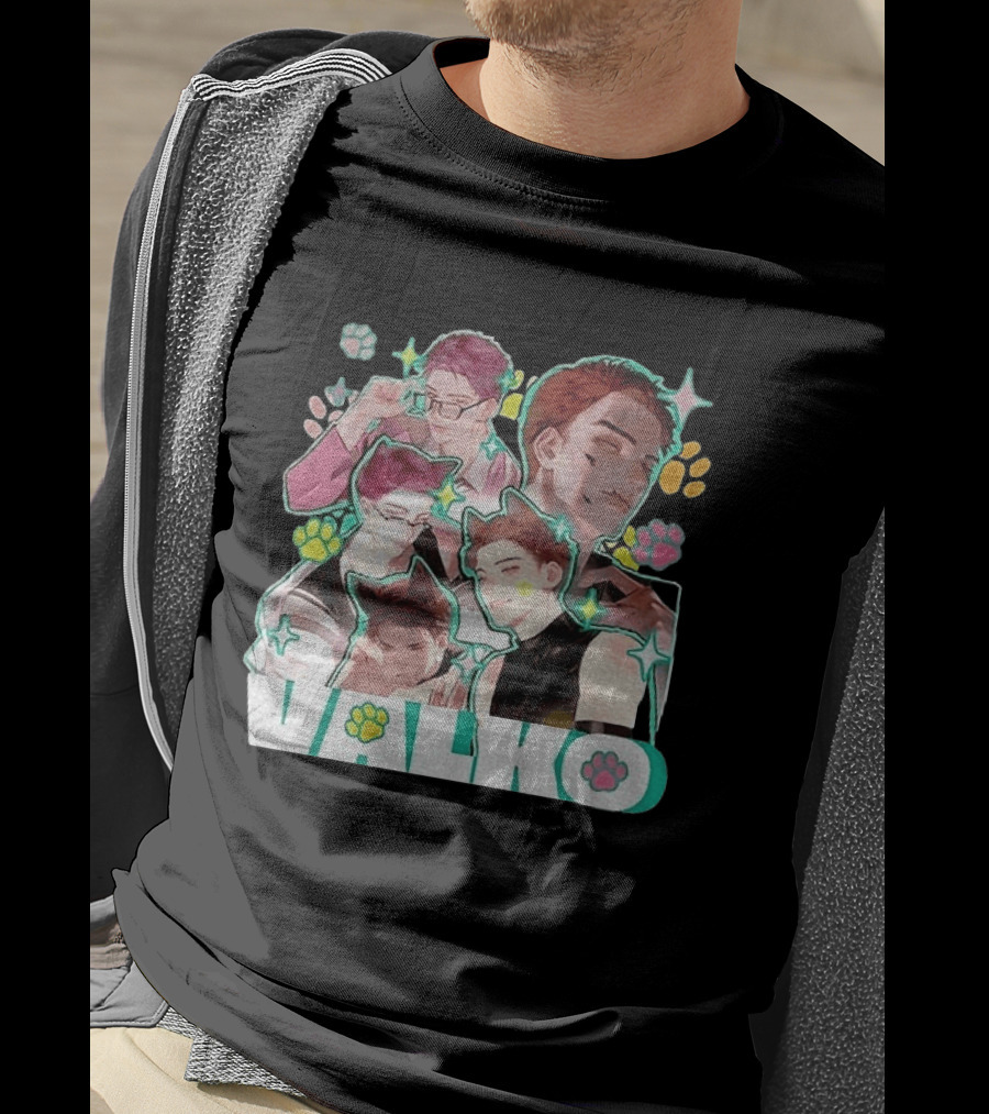 Valko Anime Characters And Colorful Paw Prints T-Shirt