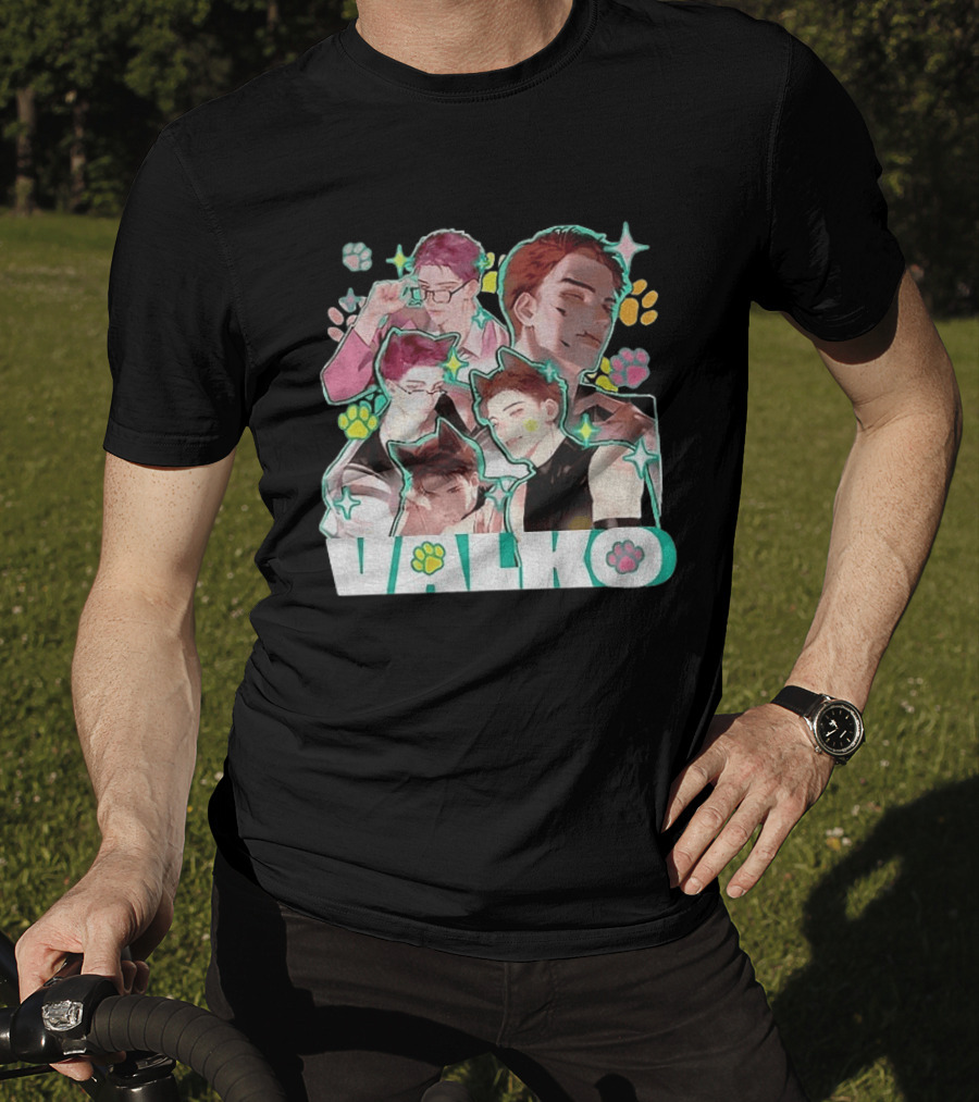 Valko Anime Characters And Colorful Paw Prints T-Shirt