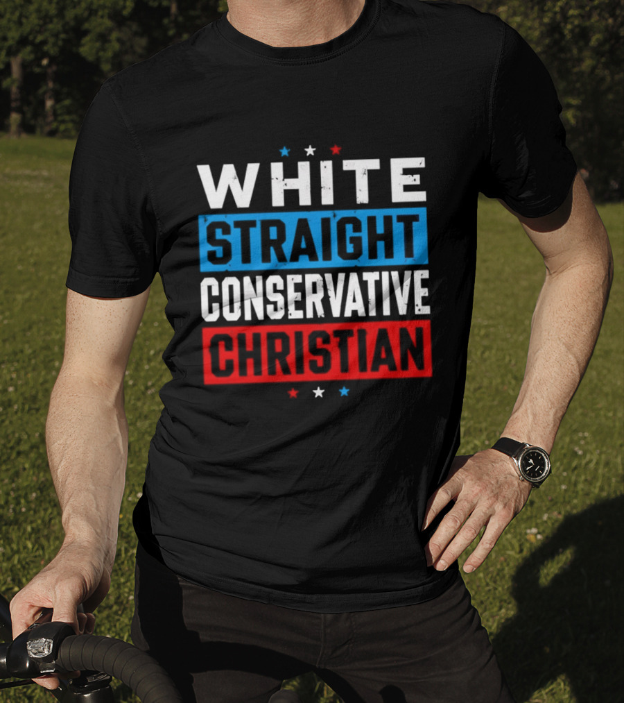 White Straight Conservative Christian Patriotic Stars Blue Red T-Shirt