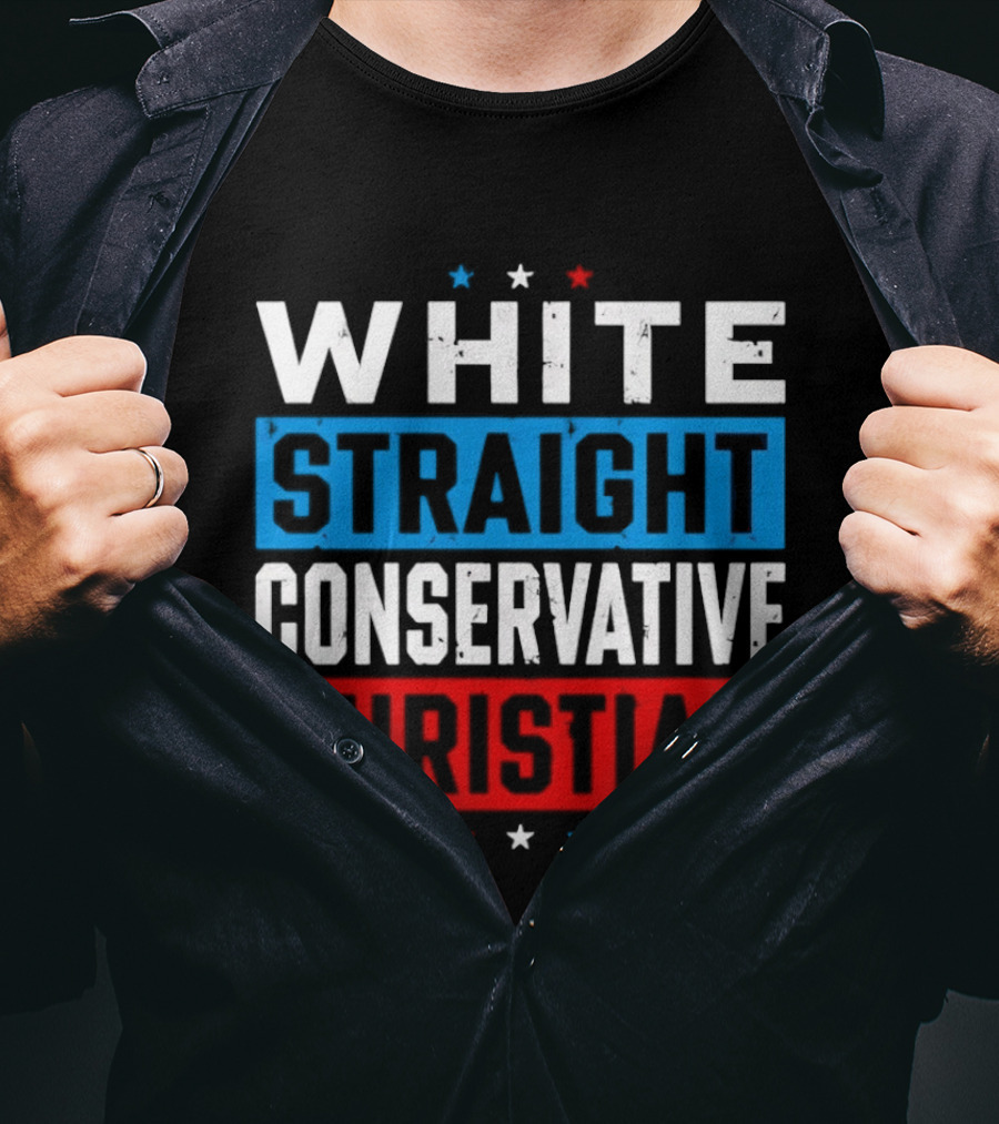 White Straight Conservative Christian Patriotic Stars Blue Red T-Shirt