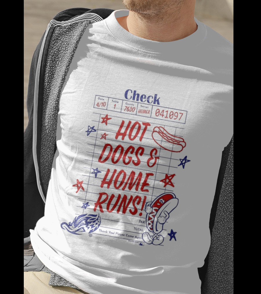 Akron RubberDucks Hot Dogs & Home Runs Restaurant Check T-Shirt