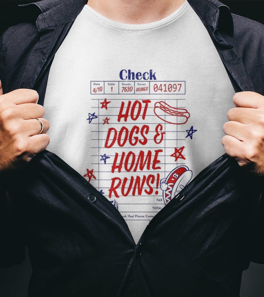 Akron RubberDucks Hot Dogs & Home Runs Restaurant Check T-Shirt