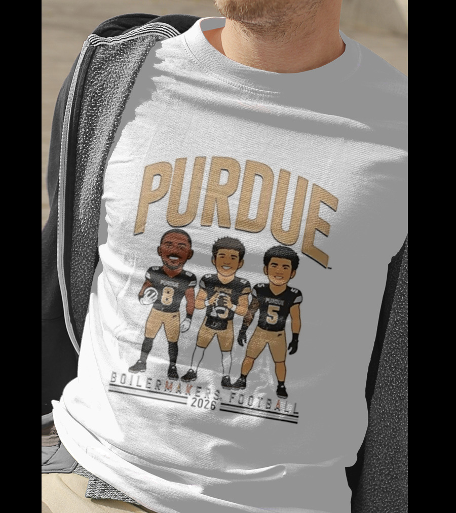 Purdue Boilermakers Football 2026 Three Cartoon Players T-Shirt