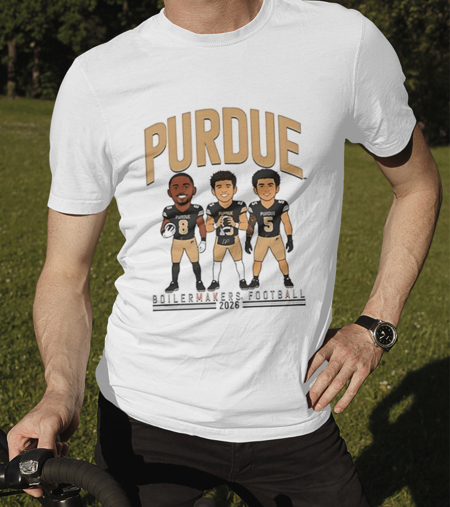 Purdue Boilermakers Football 2026 Three Cartoon Players T-Shirt