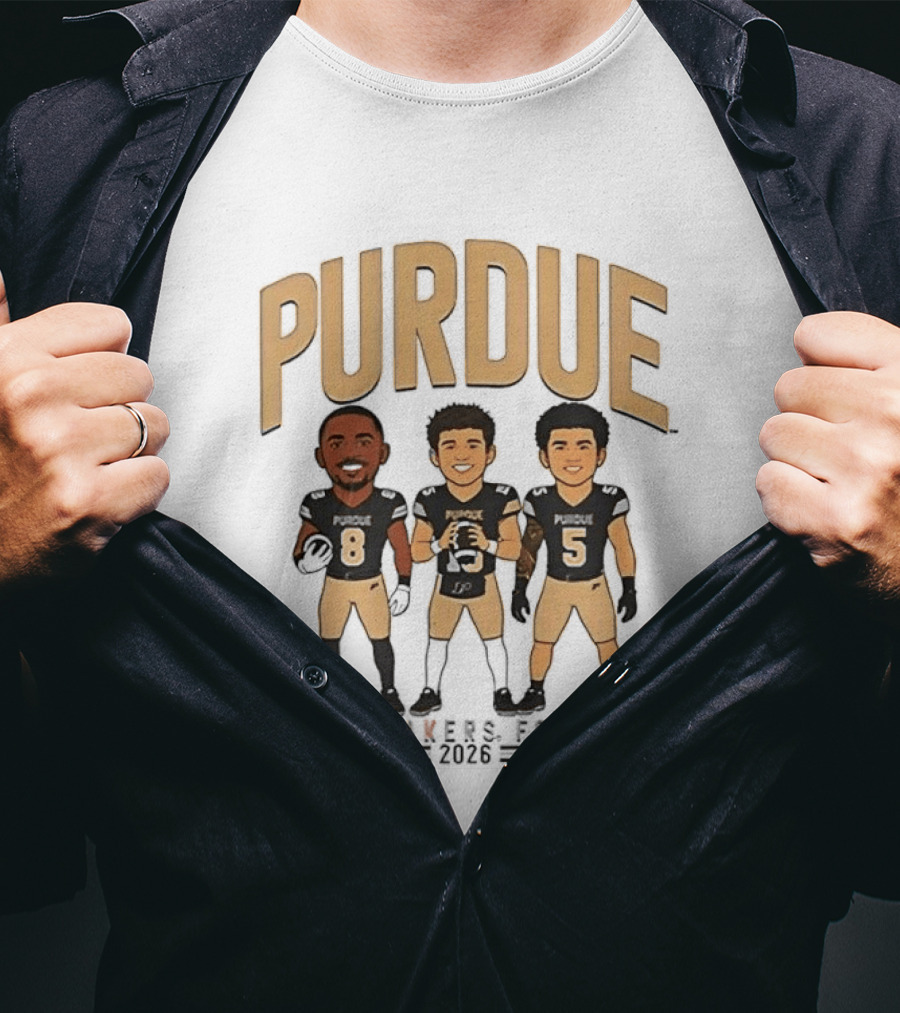 Purdue Boilermakers Football 2026 Three Cartoon Players T-Shirt