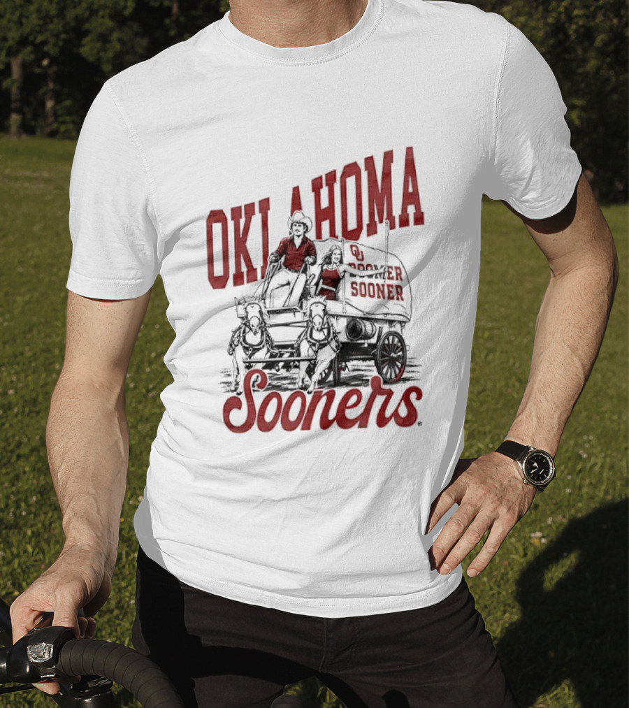 Oklahoma Sooners Boomer Sooner Horse Drawn Wagon T-Shirt