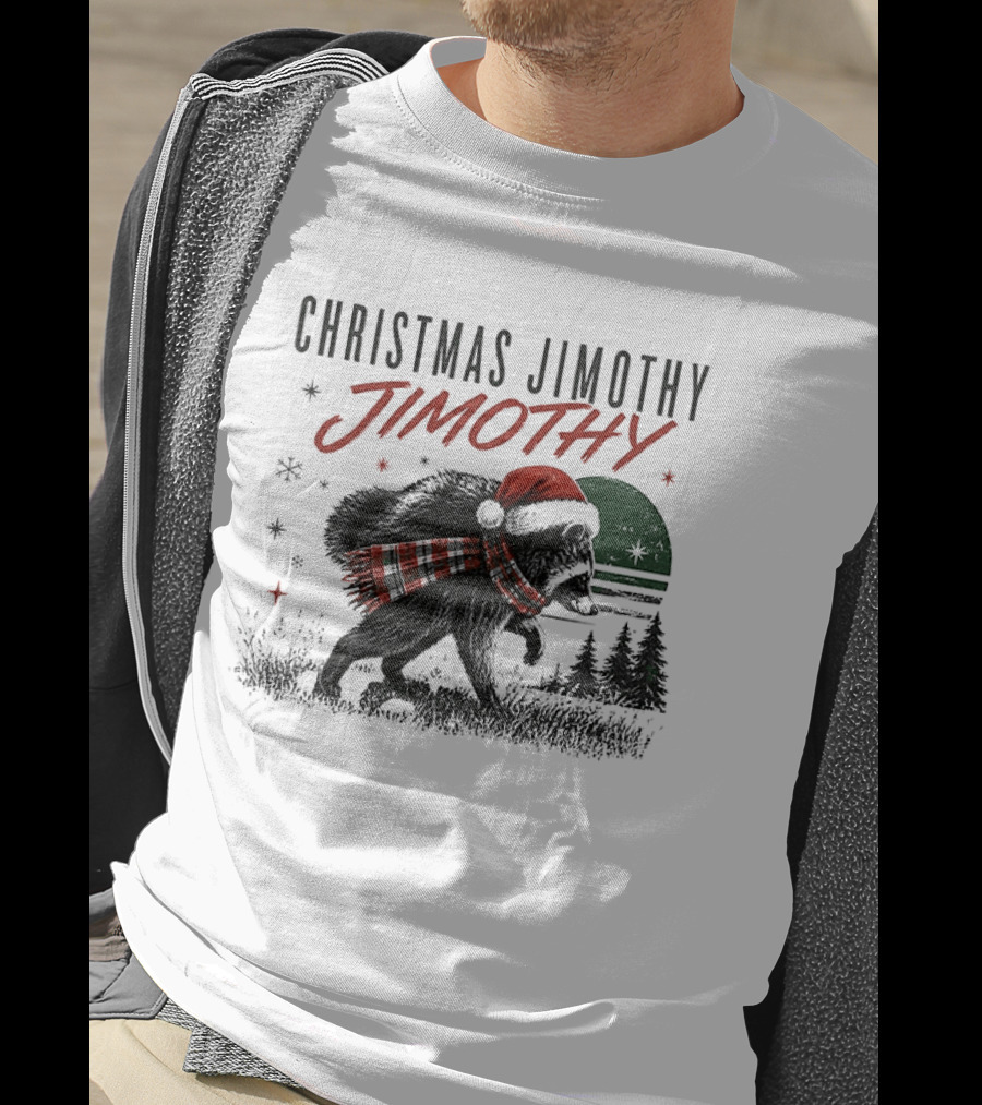 Christmas Jimothy Raccoon Holiday Trash Panda Santa Hat Festive Scarf T-Shirt