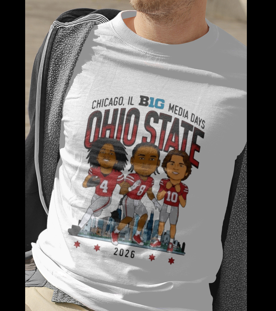 Ohio State Buckeyes Chicago IL B1G Media Days 2026 Caricatures T-Shirt
