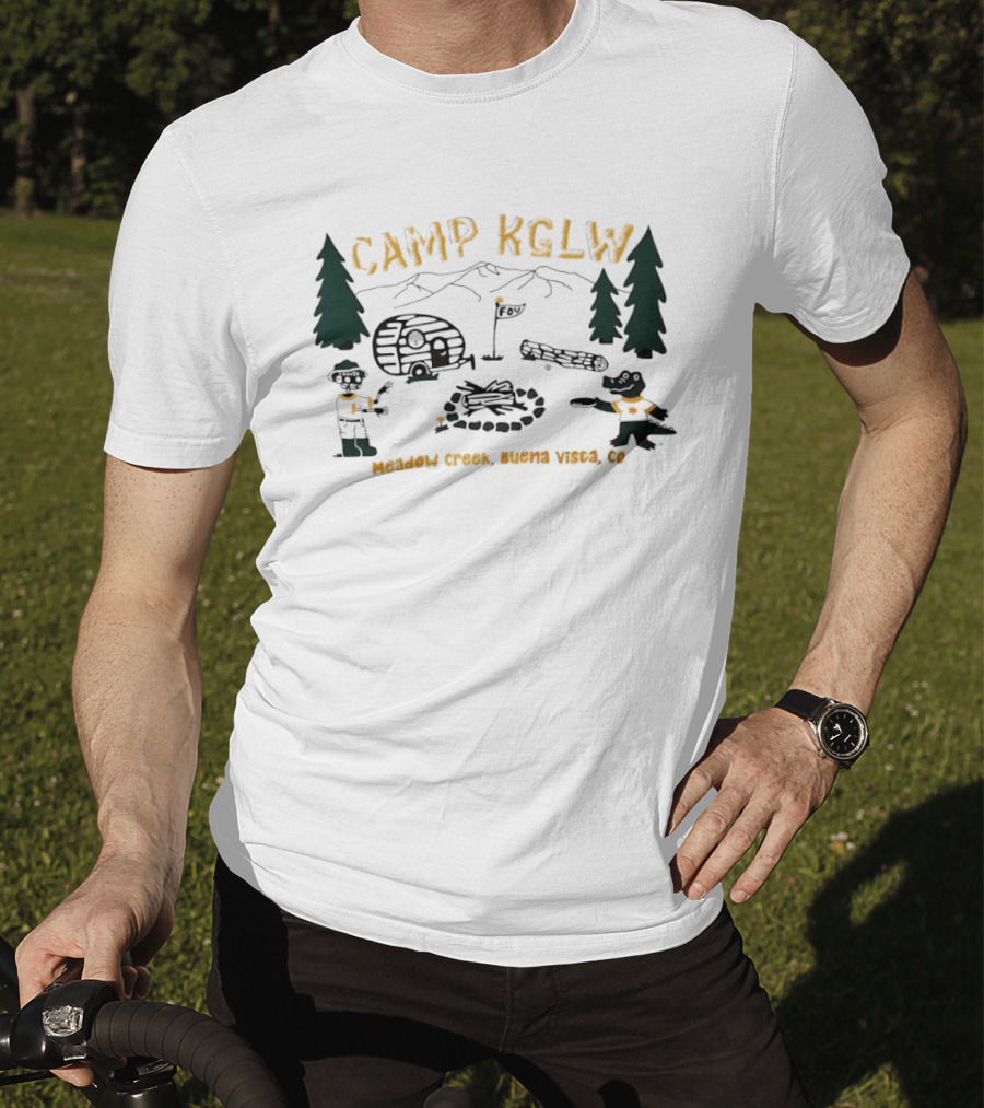 Camp KGLW Meadow Creek Buena Vista CO Skeleton Gator Camping Disc Golf T-Shirt