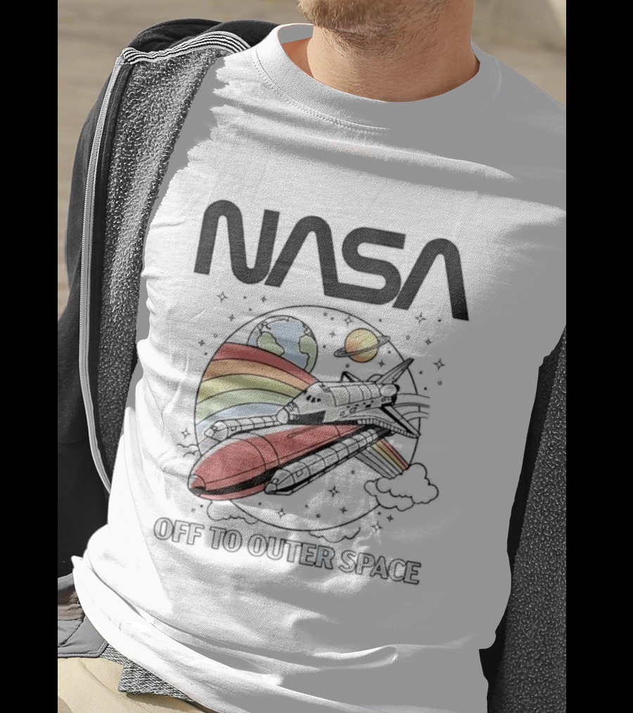 NASA Off To Outer Space Rainbow Planet Shuttle Adventure T-Shirt