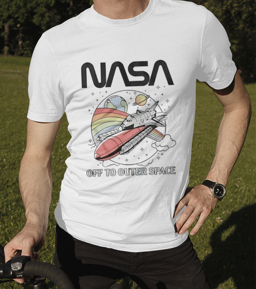NASA Off To Outer Space Rainbow Planet Shuttle Adventure T-Shirt