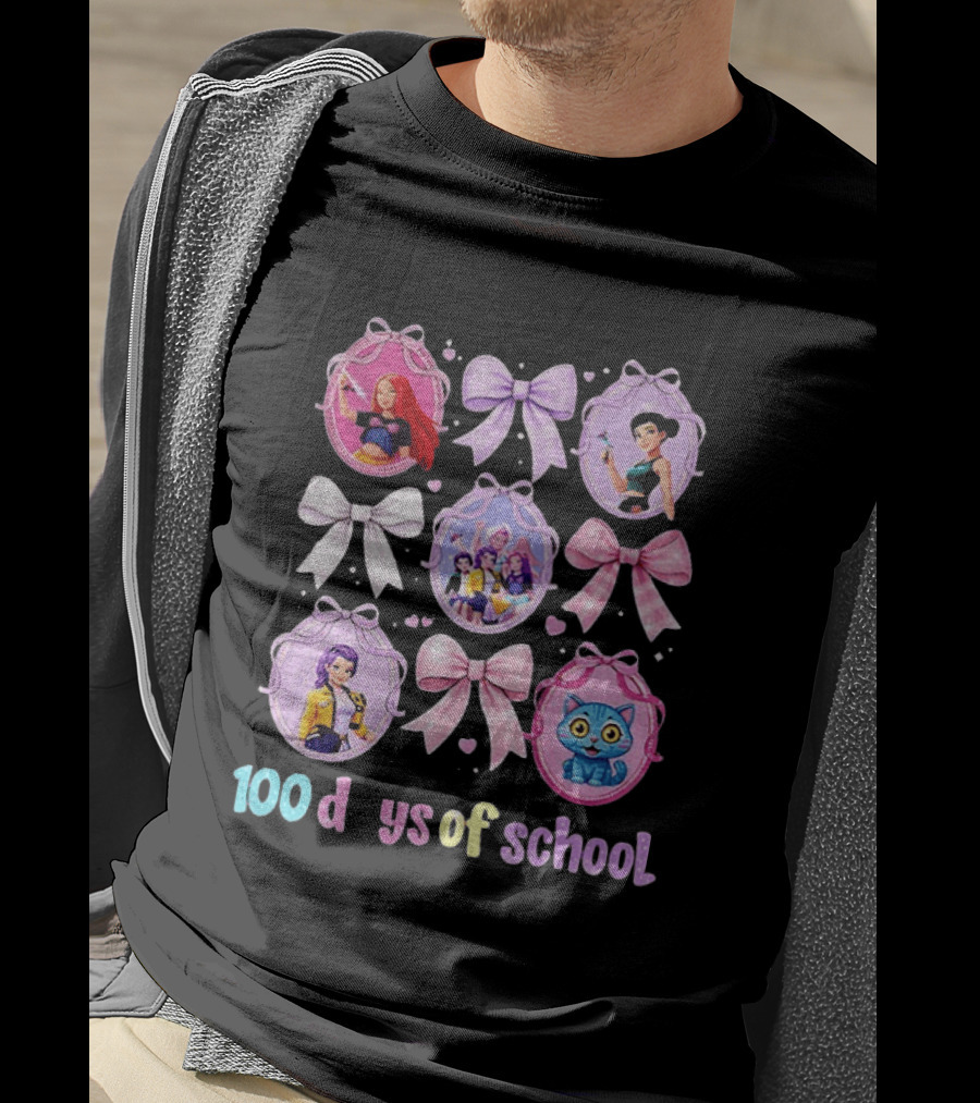 100 Days Of School Girls Bands Hunter Saja Bows And Characters T-Shirt