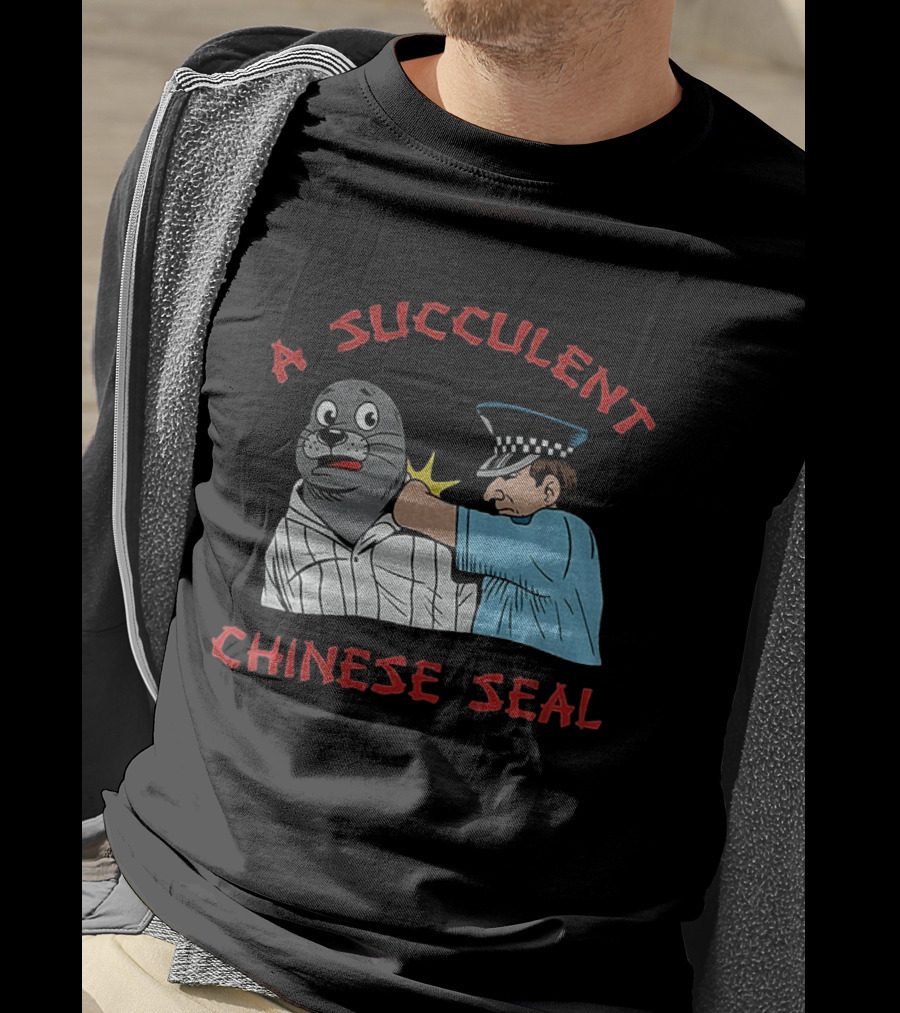 A Succulent Chinese Seal Cartoon Police Officer Humor T-Shirt