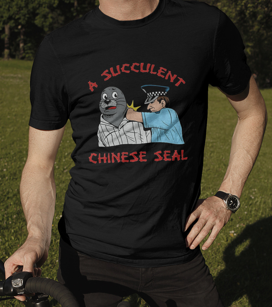 A Succulent Chinese Seal Cartoon Police Officer Humor T-Shirt