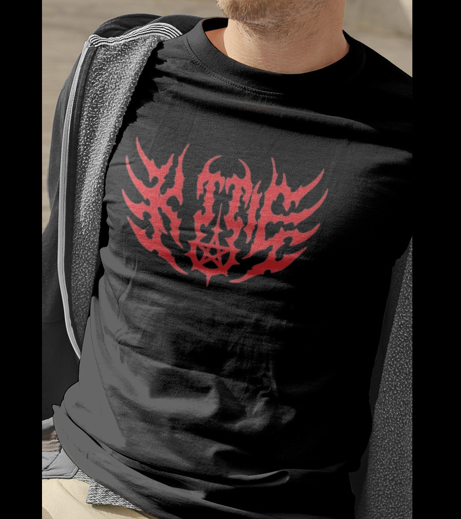 Kittie Red Flame Death Metal Pentagram T-Shirt