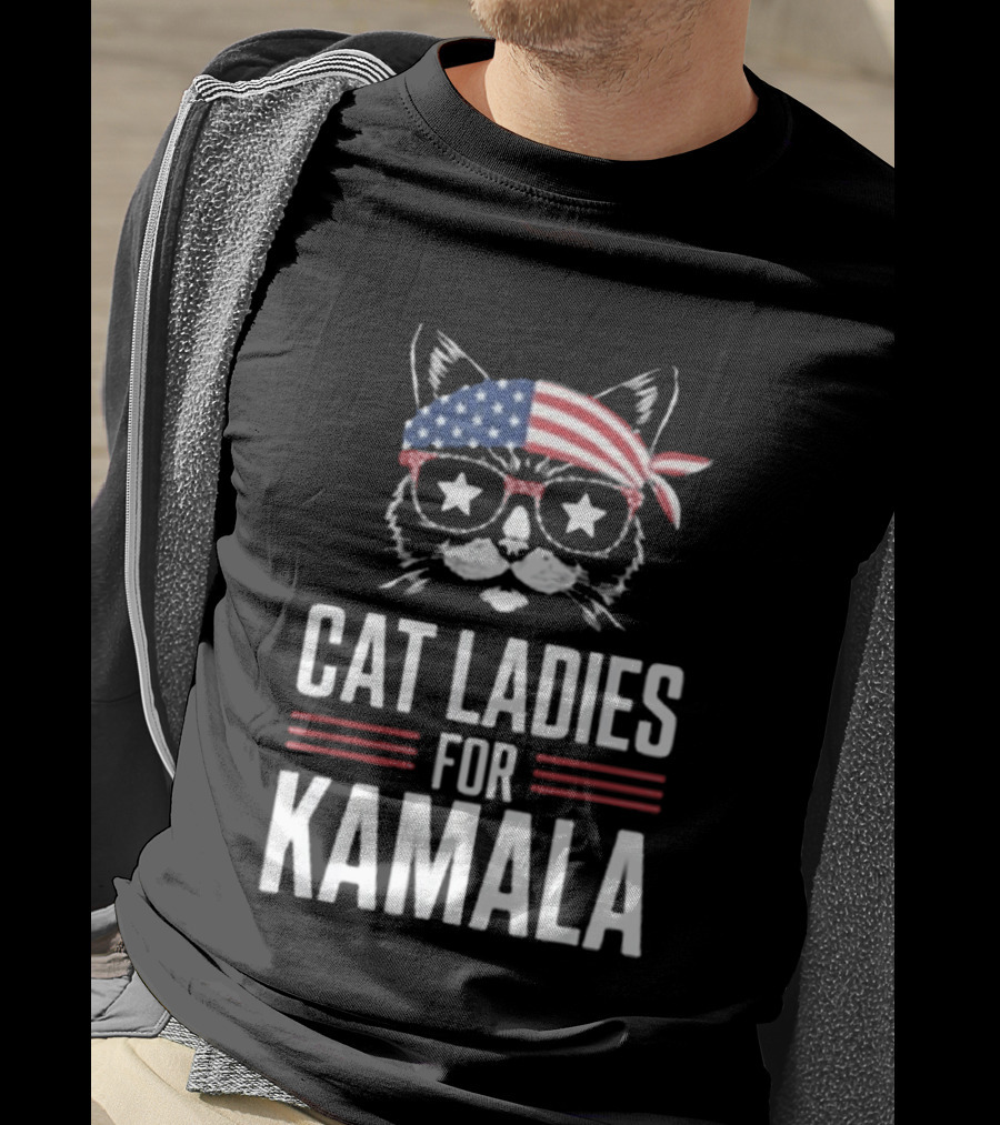 Cat Ladies For Kamala American Flag Cat 2024 President T-Shirt