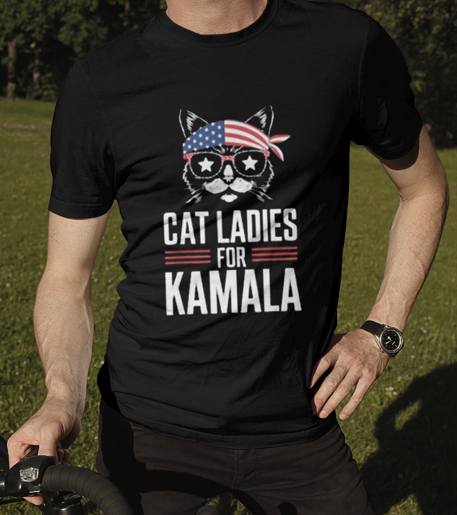 Cat Ladies For Kamala American Flag Cat 2024 President T-Shirt