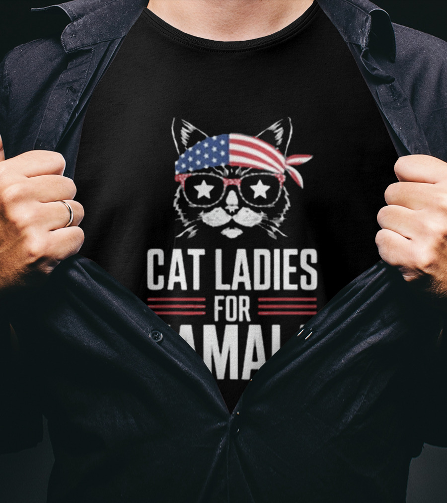 Cat Ladies For Kamala American Flag Cat 2024 President T-Shirt