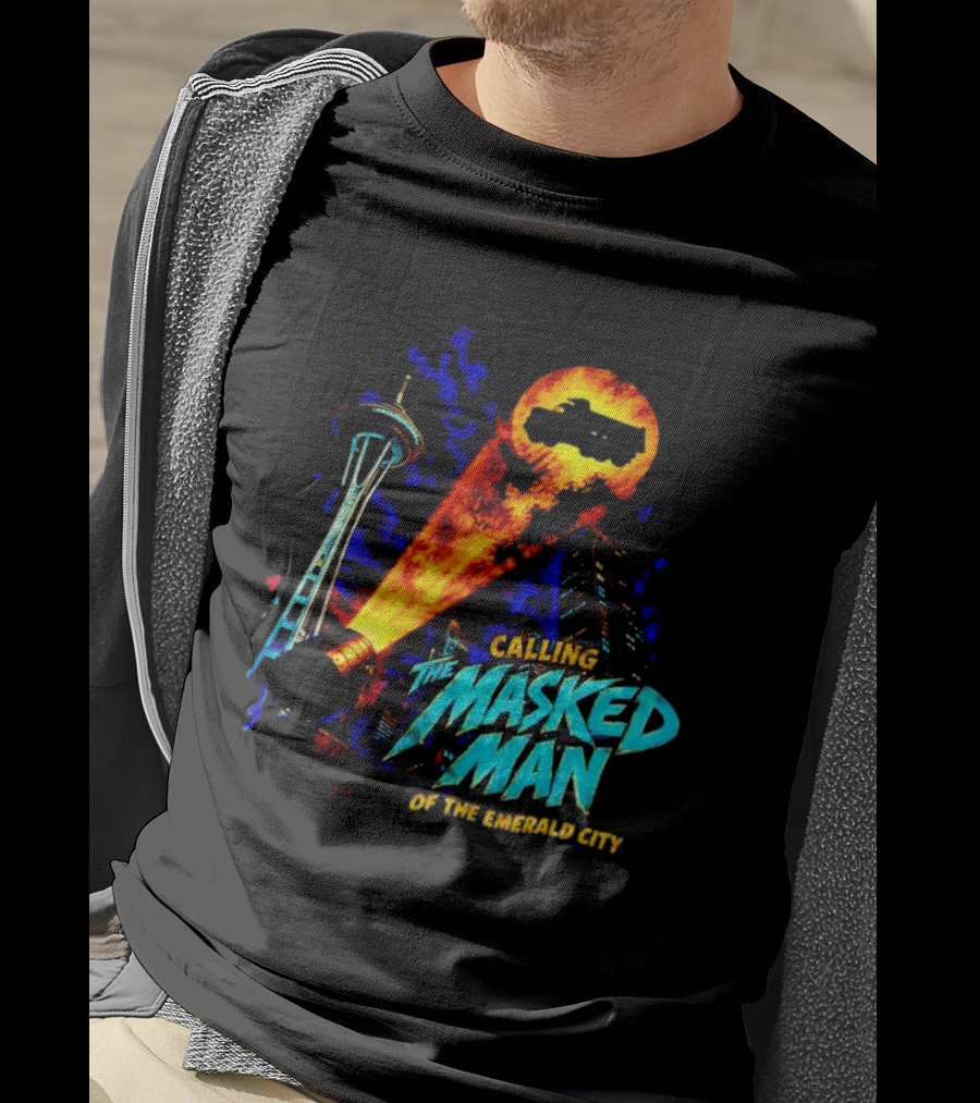 Calling The Masked Man Emerald City Space Needle T-Shirt