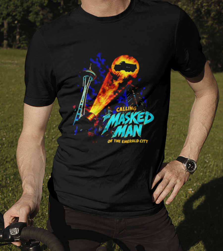 Calling The Masked Man Emerald City Space Needle T-Shirt