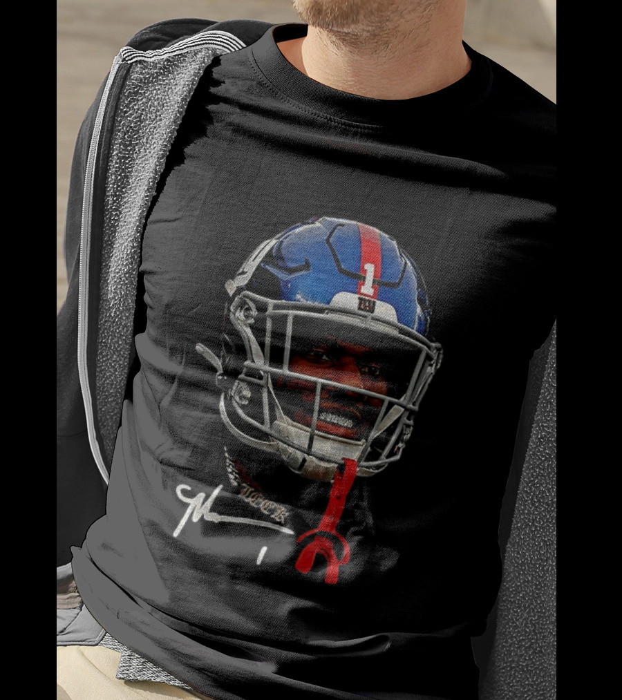 New York Giants Malik Nabers Helmet Big Head Signature T-Shirt
