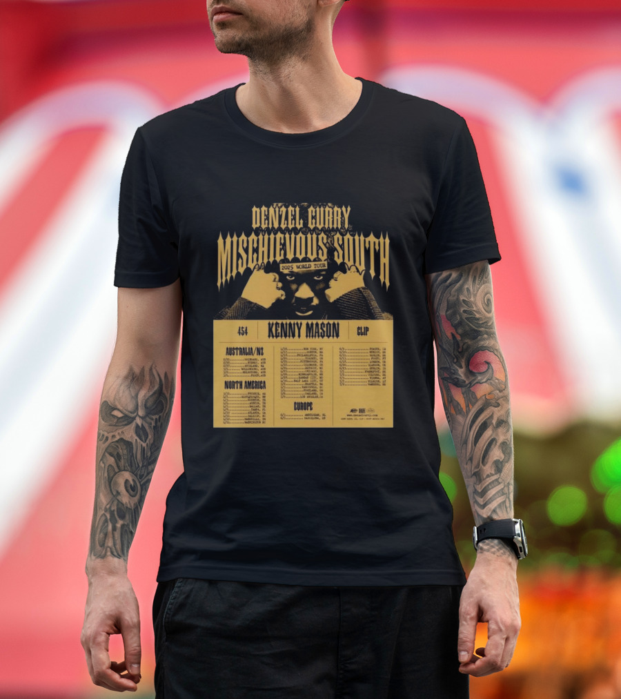 Denzel Curry Mischievous South 2025 World Tour Kenny Mason Clip 454 Australia North America Europe Dates T-Shirt