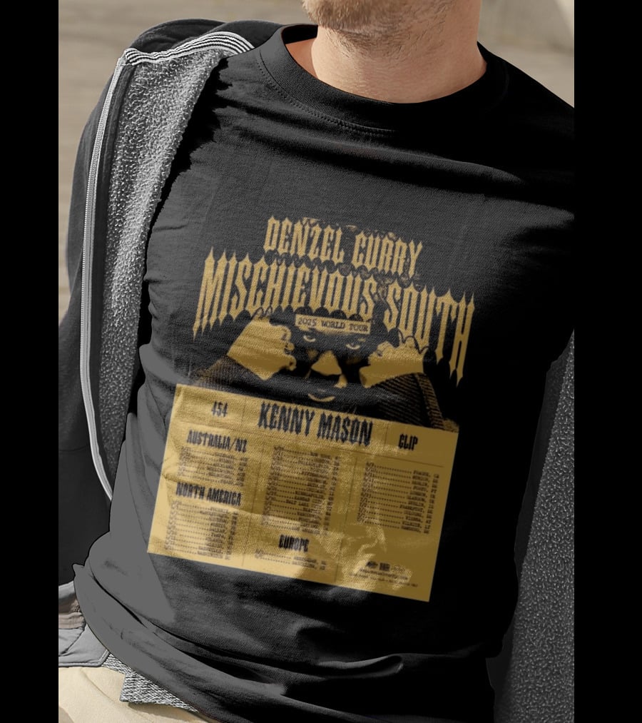 Denzel Curry Mischievous South 2025 World Tour Kenny Mason Clip 454 Australia North America Europe Dates T-Shirt