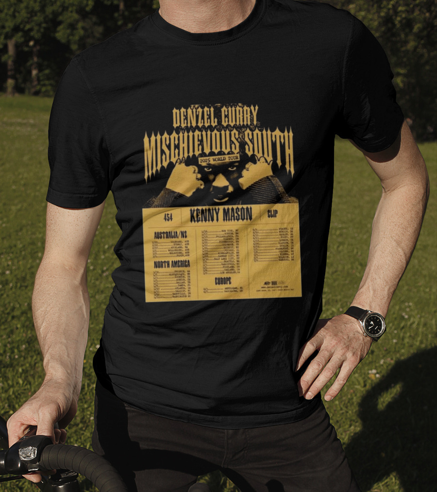 Denzel Curry Mischievous South 2025 World Tour Kenny Mason Clip 454 Australia North America Europe Dates T-Shirt