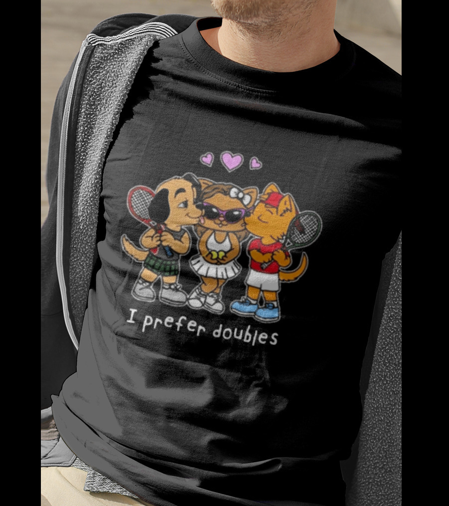 The Cinesthetic Challengers 2024 I Prefer Doubles Cute Tennis Cats And Dogs T-Shirt